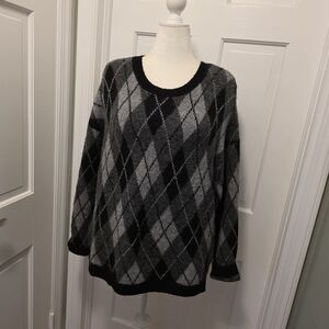 The Workshop Black & Gray Argyle Pullover Sweater Size Large, Casual